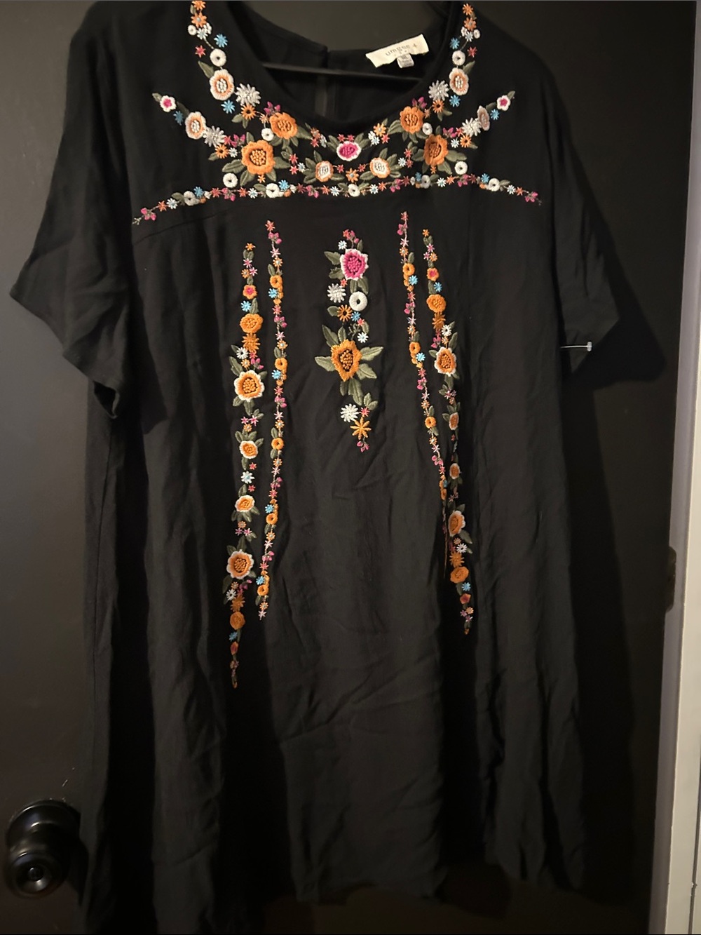 Umgee Black Tunic with Multicolor Floral Embroidery